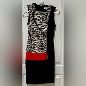 Calvin Klein Women’s Seamed Block Dress ‘Latte Multi 2’ Sz. 4 Midi Bodycon